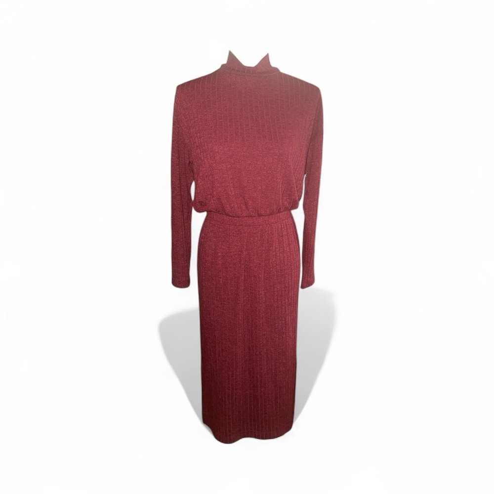 🌹 Chic Burgundy Ribbed Knit Dress – Old Navy Mock Neck XS BNWT